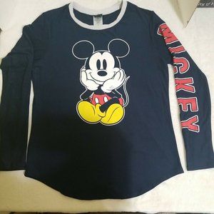 Mickey Mouse Womens Shirt JUNIORS MEDIUM Long Sleeve Navy Blue Fashion DISNEY